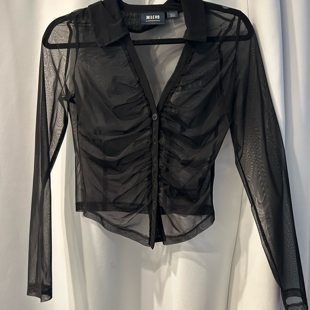 Maeve Black Sheer Long Sleeve Blouse